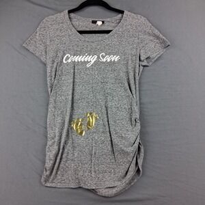 Violet & Ruby Gray Small Coming Soon Maternity Ruched Graphic T-Shirt
